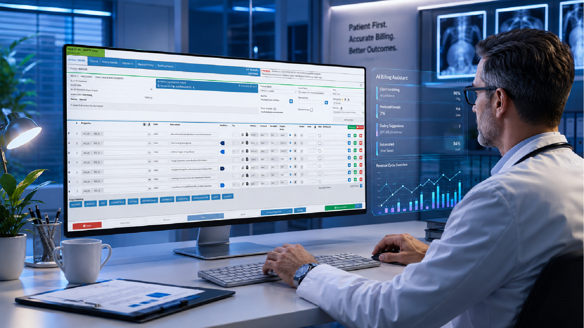 ai-medical-billing-software.jpg-100 Medical billing professional using AI medical billing software to manage claims and billing workflows